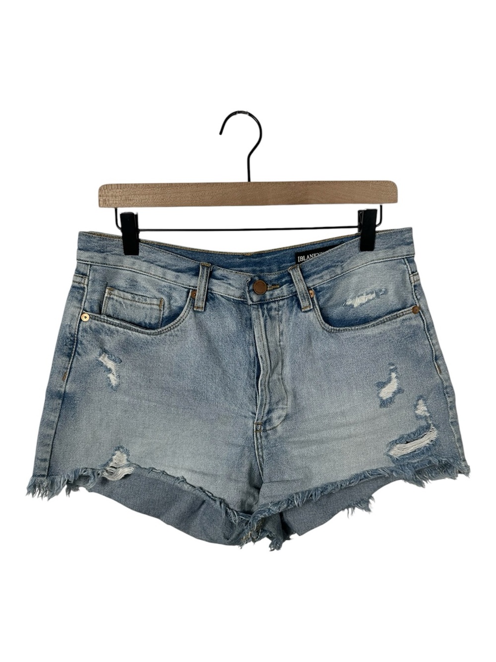 BLANKNYC Distressed Denim Cutoff Shorts Women’s Size 29 Light Wash Raw Hem - Picture 3 of 9